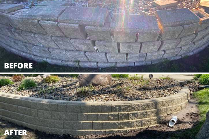 Brick Retaining Wall Repair Before and After