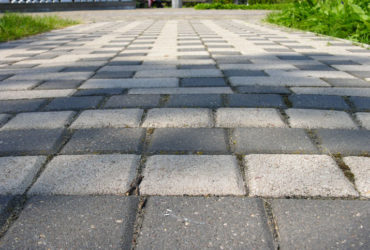 Rectangular paving path in the spring park