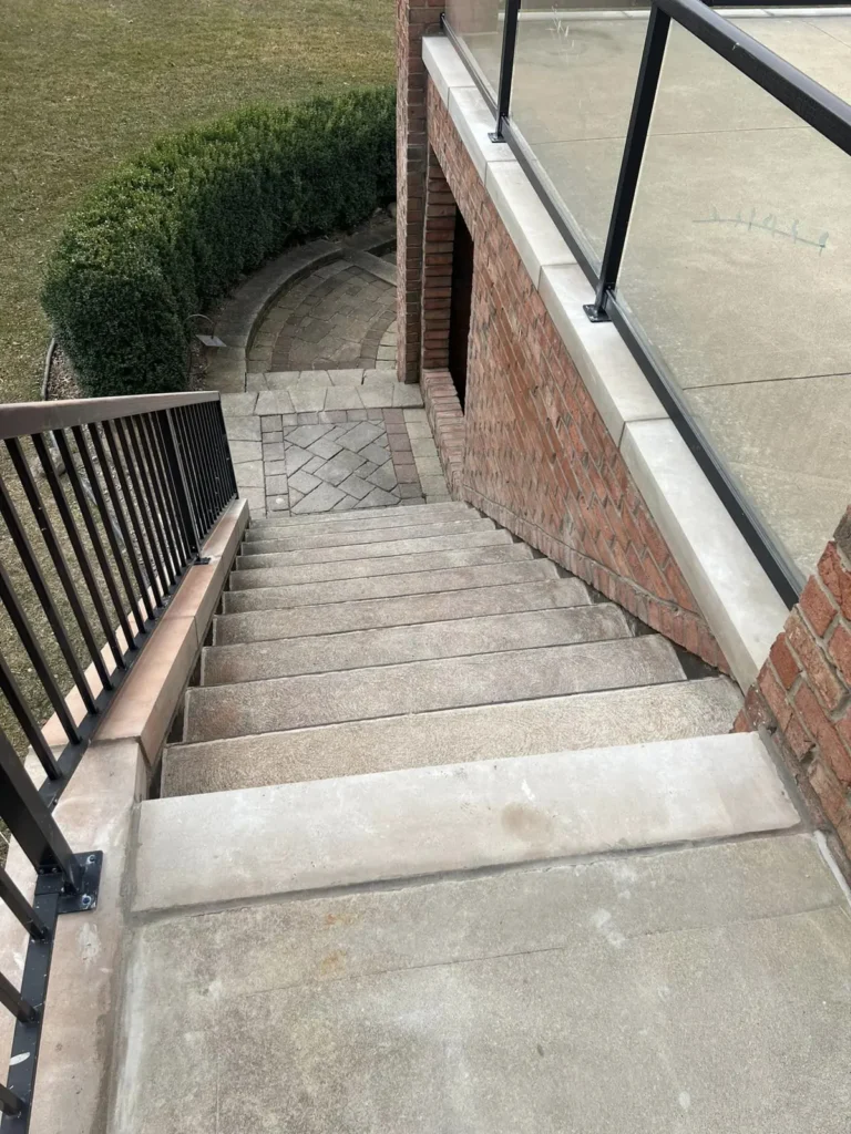 Brick deck columns and stair walls rebuilt, completed by It's The Brick Guys in Metro Detroit (view 2)