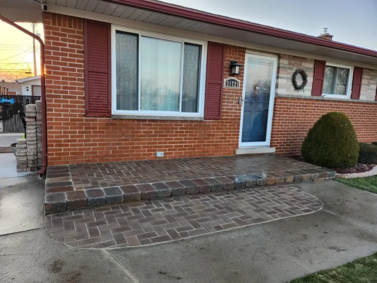 Brick paver front porch on a ranch home in Roseville, MI