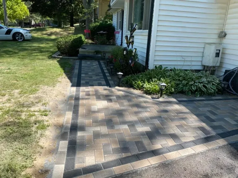 Concrete walk replaced with pavers, completed by It's The Brick Guys in Metro Detroit