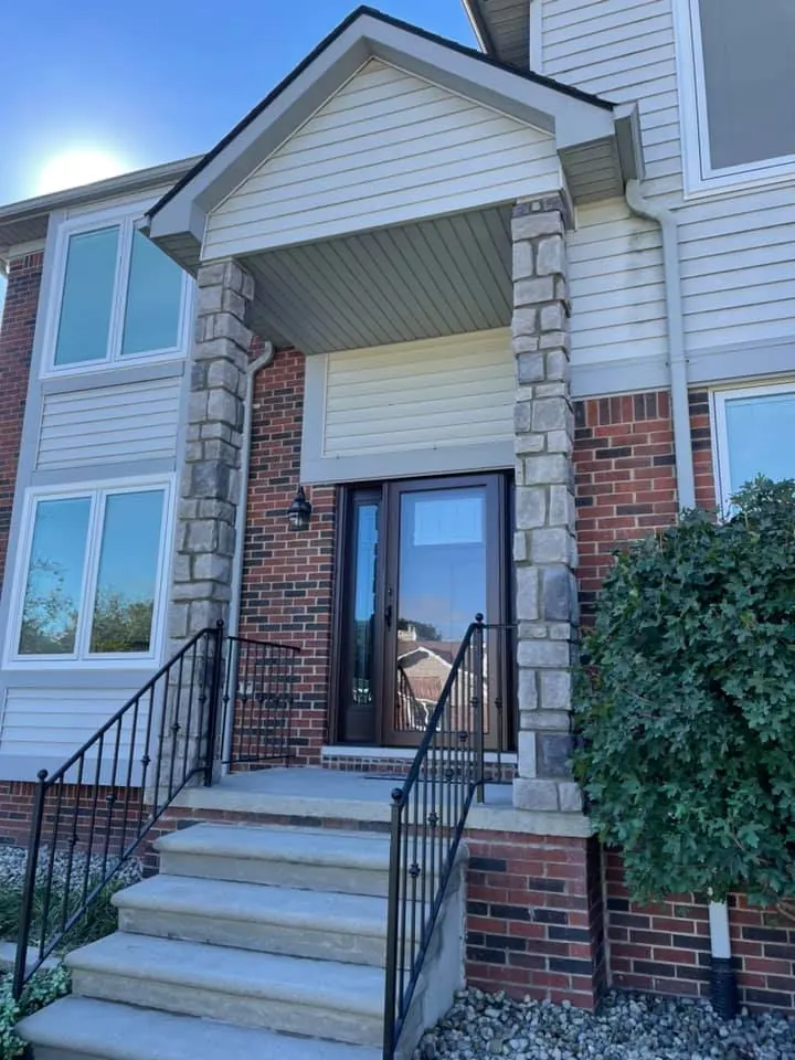 Cultured stone porch columns, completed by It's The Brick Guys in Metro Detroit