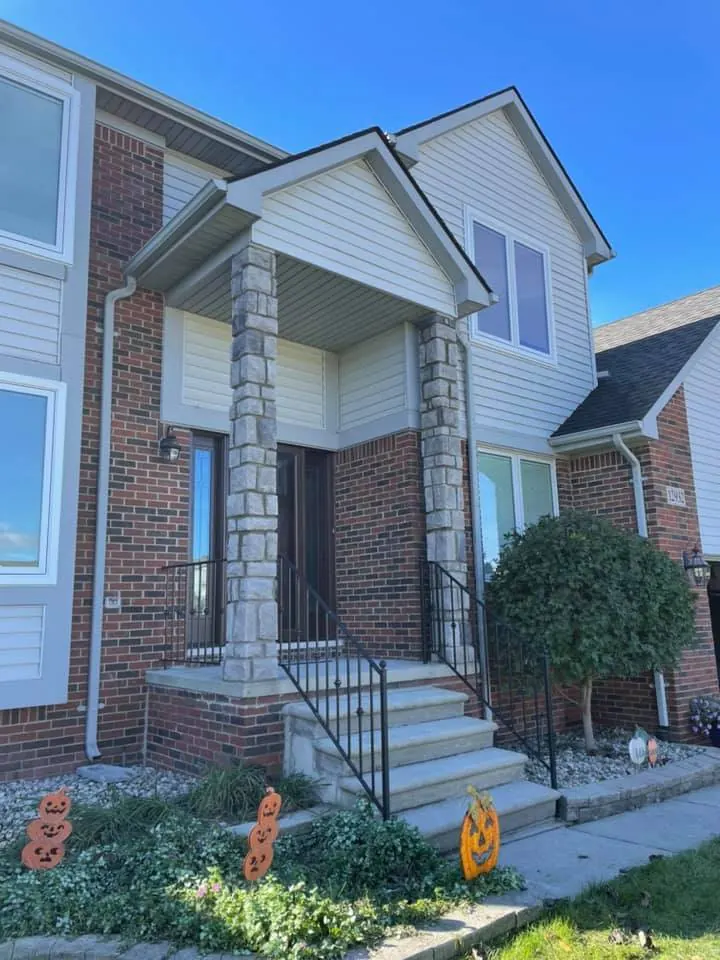 Cultured stone porch columns, completed by It's The Brick Guys in Metro Detroit (view 2)