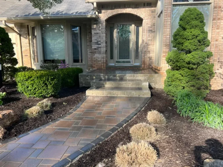Curved red paver front walkway, completed by It's The Brick Guys in Birmingham, MI