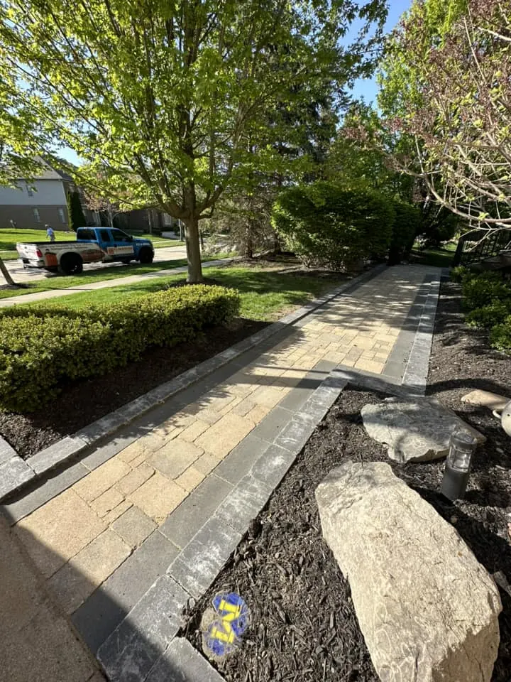 Flagstone path replaced with pavers, completed by It's The Brick Guys in Metro Detroit