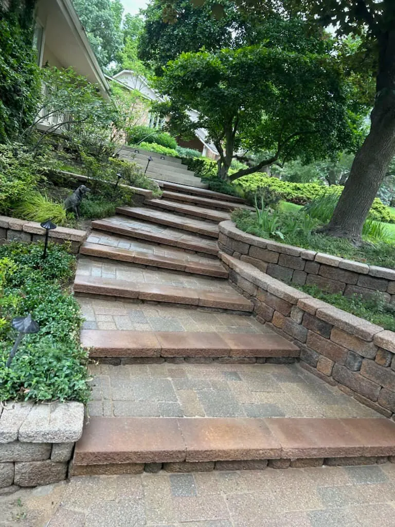 Garden steps rebuilt in pavers, completed by It's The Brick Guys in Metro Detroit