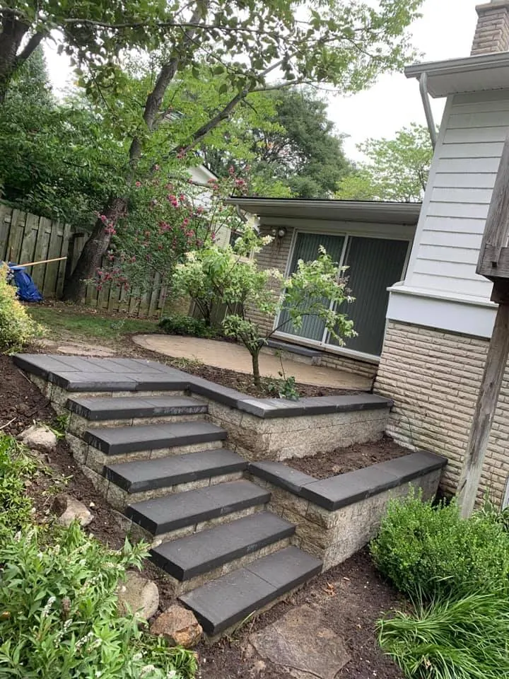 Garden steps rebuilt with charcoal pavers, completed by It's The Brick Guys in Metro Detroit