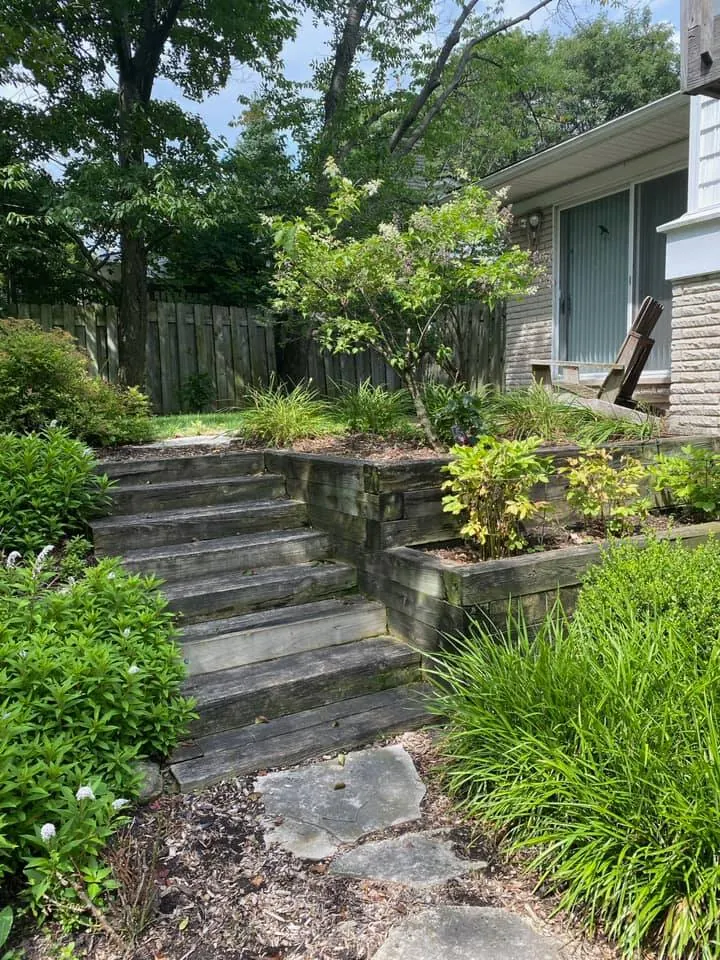 Before: garden steps rebuilt with charcoal pavers job before work started