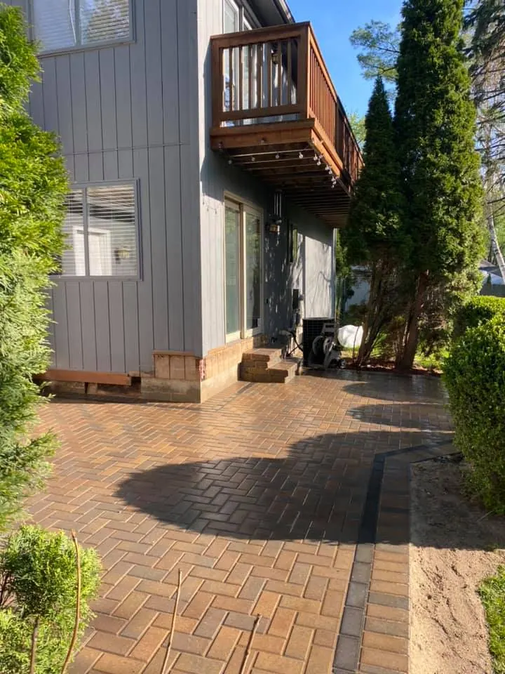 Herringbone brick patio and walkway, completed by It's The Brick Guys in Metro Detroit