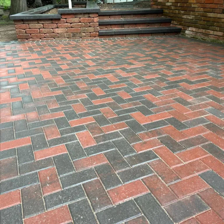 Finished herringbone brick paver patio in Grosse Pointe, MI