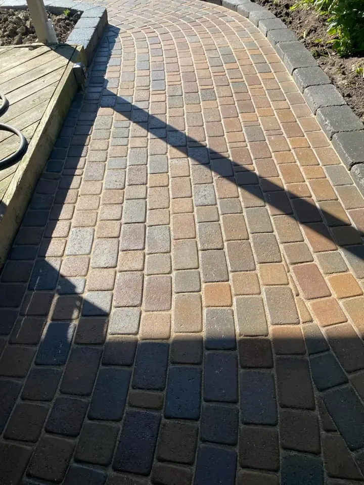Herringbone paver side walkway, completed by It's The Brick Guys in Metro Detroit