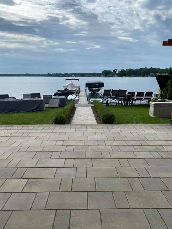 Lakefront Techno-Bloc patio and walkway, completed by It's The Brick Guys in Metro Detroit