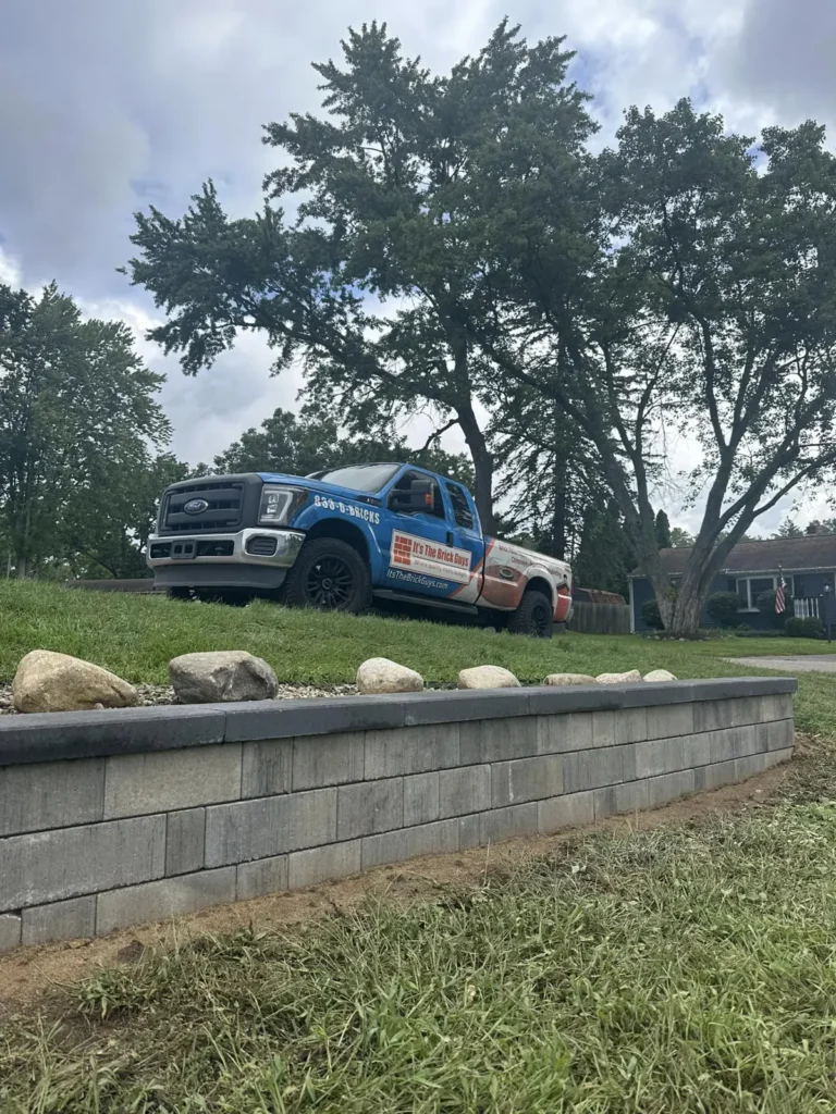 Large-block retaining wall, completed by It's The Brick Guys in Metro Detroit