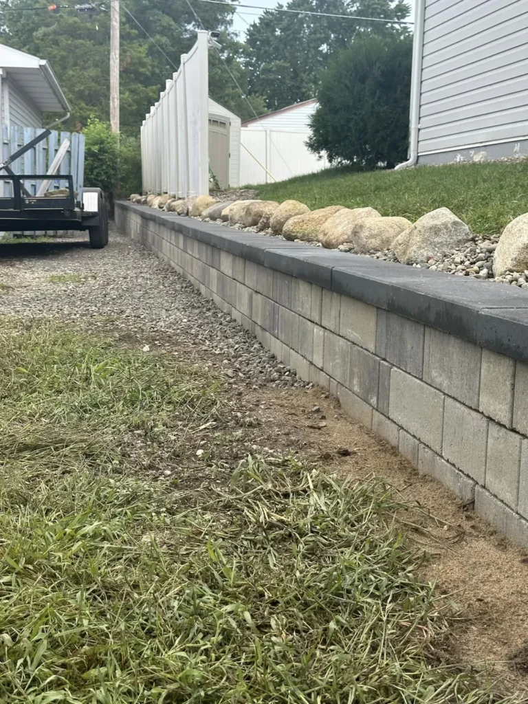 Large-block retaining wall, completed by It's The Brick Guys in Metro Detroit (view 5)