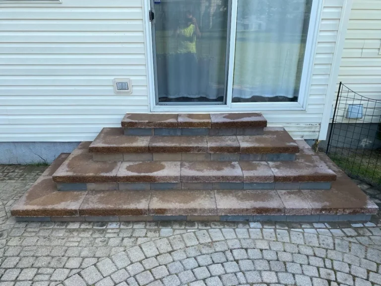 Patio steps rebuilt with new caps, completed by It's The Brick Guys in Metro Detroit