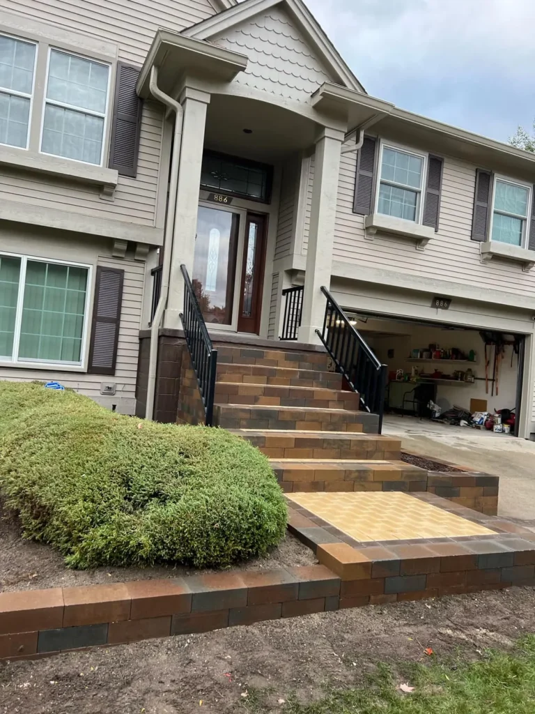 Paver front steps and landing, completed by It's The Brick Guys in Metro Detroit