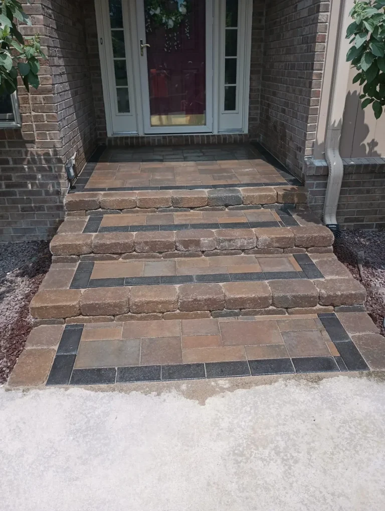 Paver front steps over concrete, completed by It's The Brick Guys in Metro Detroit
