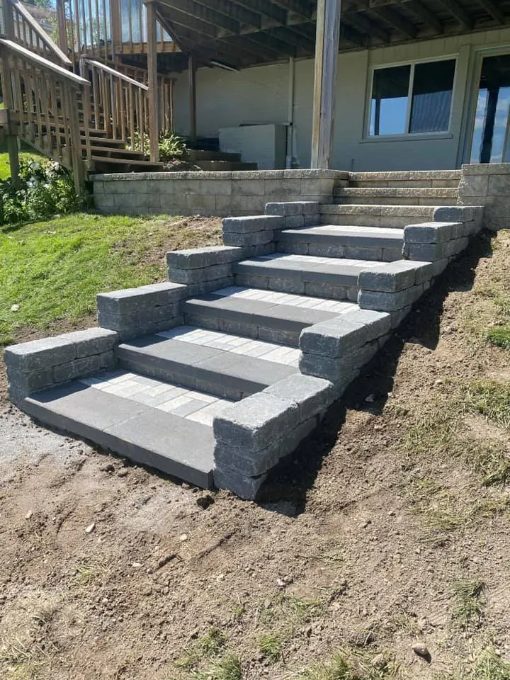 Paver steps down to the lake, completed by It's The Brick Guys in Metro Detroit