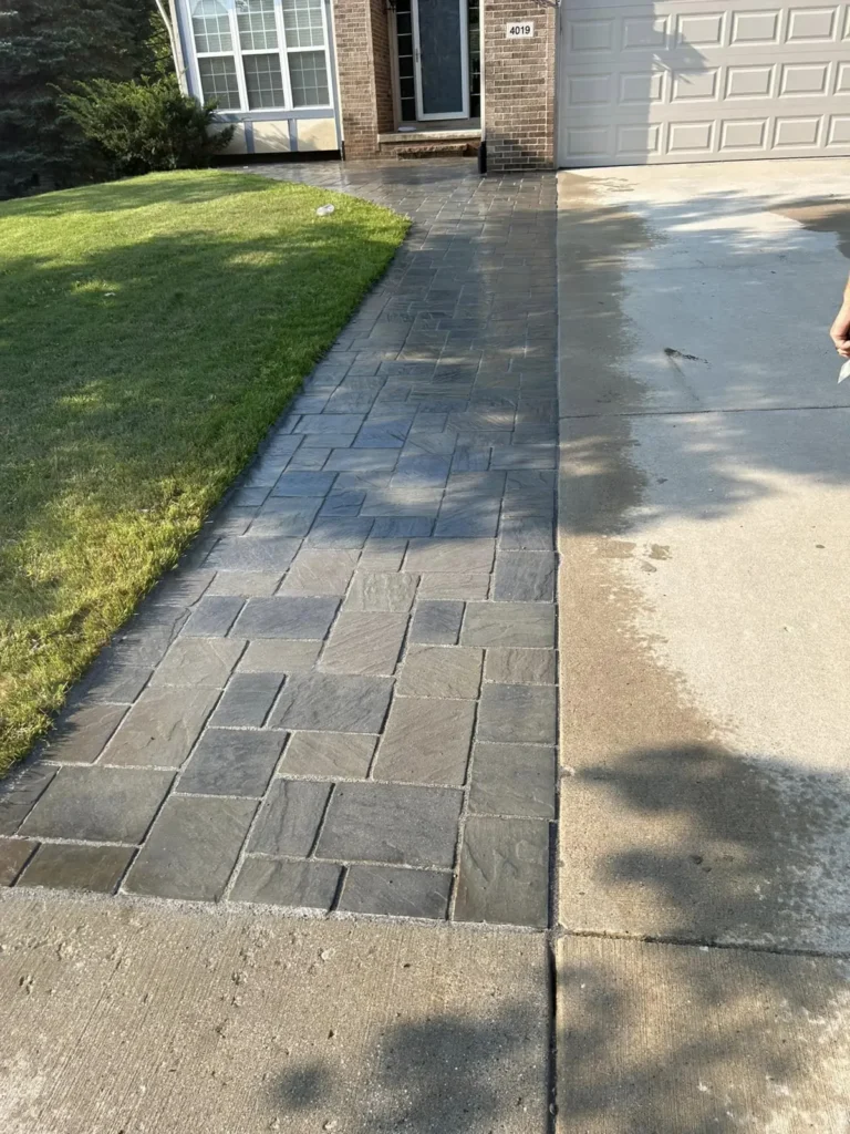 Paver walkway and patio refresh, completed by It's The Brick Guys in Metro Detroit