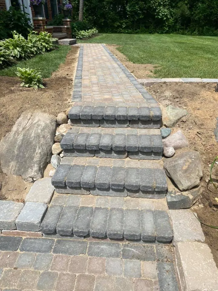 Paver walkway with garden steps, completed by It's The Brick Guys in Metro Detroit