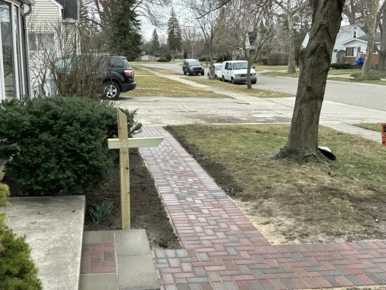 Red brick paver front walkway, completed by It's The Brick Guys in Metro Detroit
