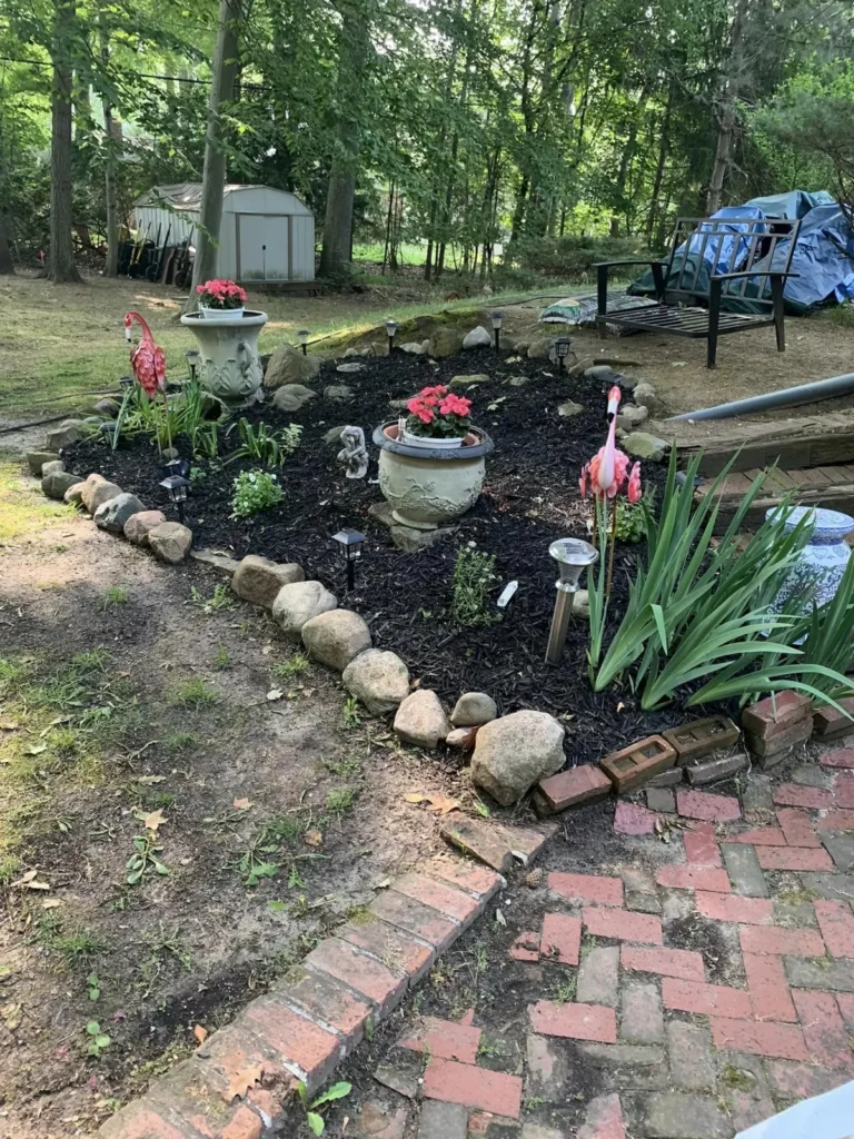 Before: red brick paver patio and steps job before work started
