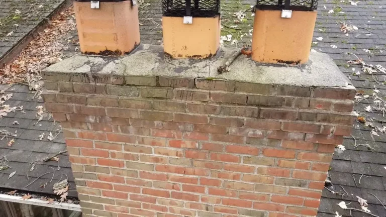 Before: tall exterior chimney rebuild job before work started