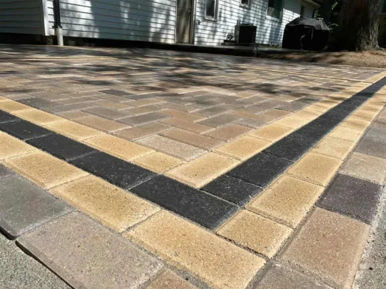 Tan and charcoal paver patio, completed by It's The Brick Guys in Metro Detroit (view 5)