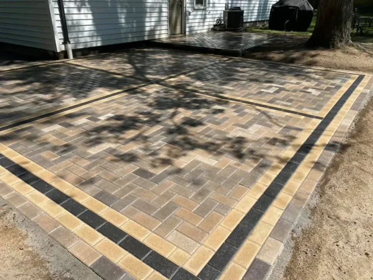 Tan and charcoal paver patio, completed by It's The Brick Guys in Metro Detroit (view 6)