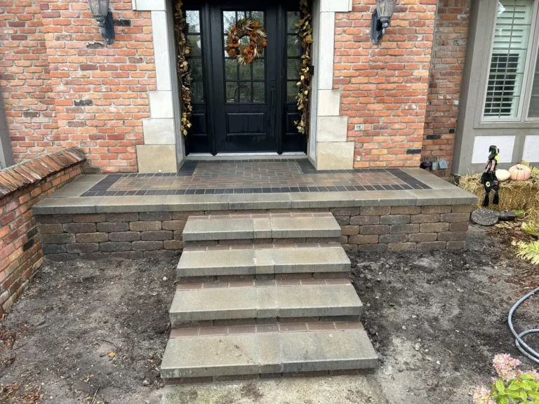 Wide paver front steps, completed by It's The Brick Guys in Metro Detroit