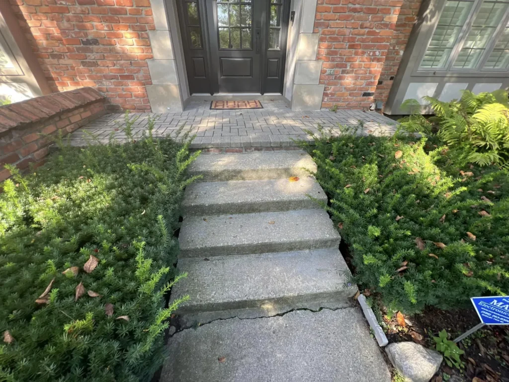 Before: wide paver front steps job before work started
