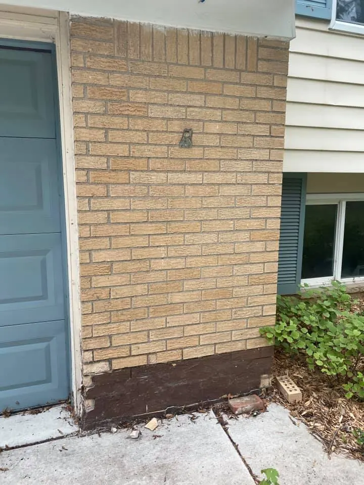 Yellow brick wall repair, completed by It's The Brick Guys in Metro Detroit